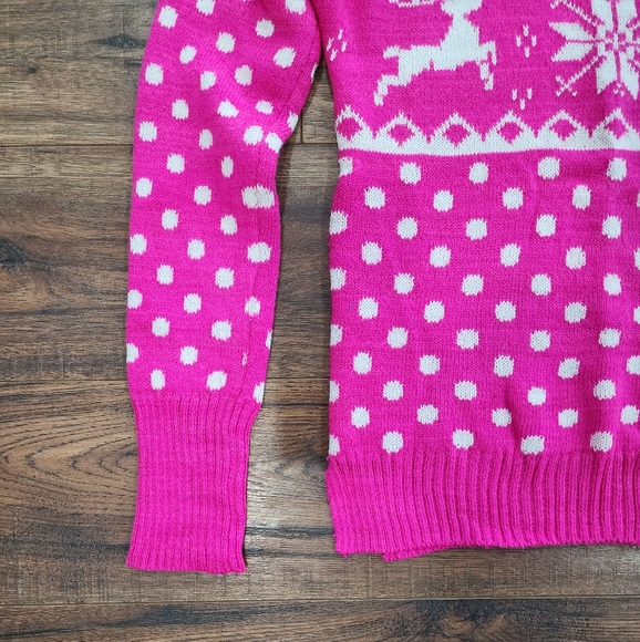 SO Junior's Pink Crew Neck Winter Reindeer Polka Dot Pullover Sweater Medium M - Picture 5 of 8